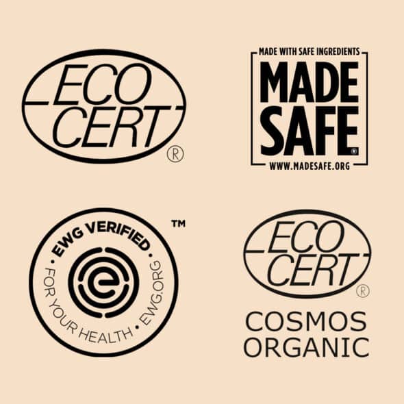 Ecocert Cosmos Organic Logo, Ecocert Logo, EWG Verified Badge, Made with Safe Ingredients Badge