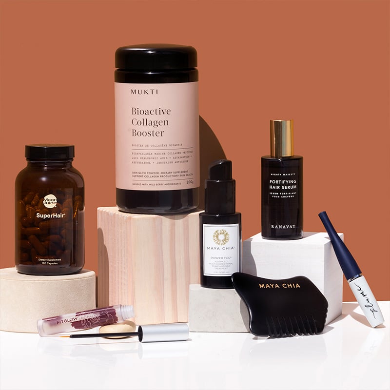 A collection of hair loss support products available at Beauty Heroes